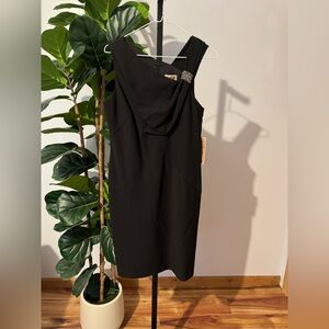 Nue by Shani Black One-Shoulder Dress with Jeweled Strap